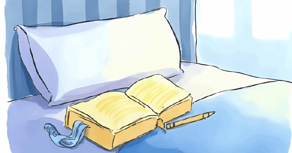 速記で書かれた日記とベッド